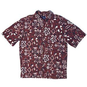 High Sierra Linen Blend Hawaiian Shirt - S Red Palm Leaves Floral Print